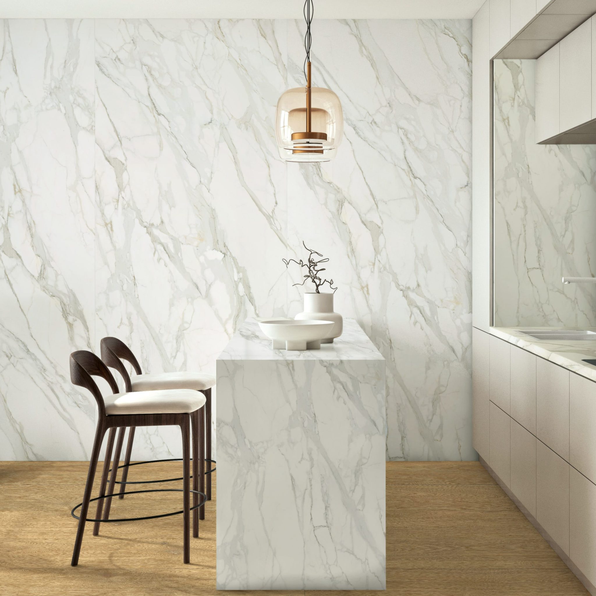 Blat de bucătărie din ceramică Ekxtra Calacatta Splendido, finisaj lucios sau silk – imaginea 2