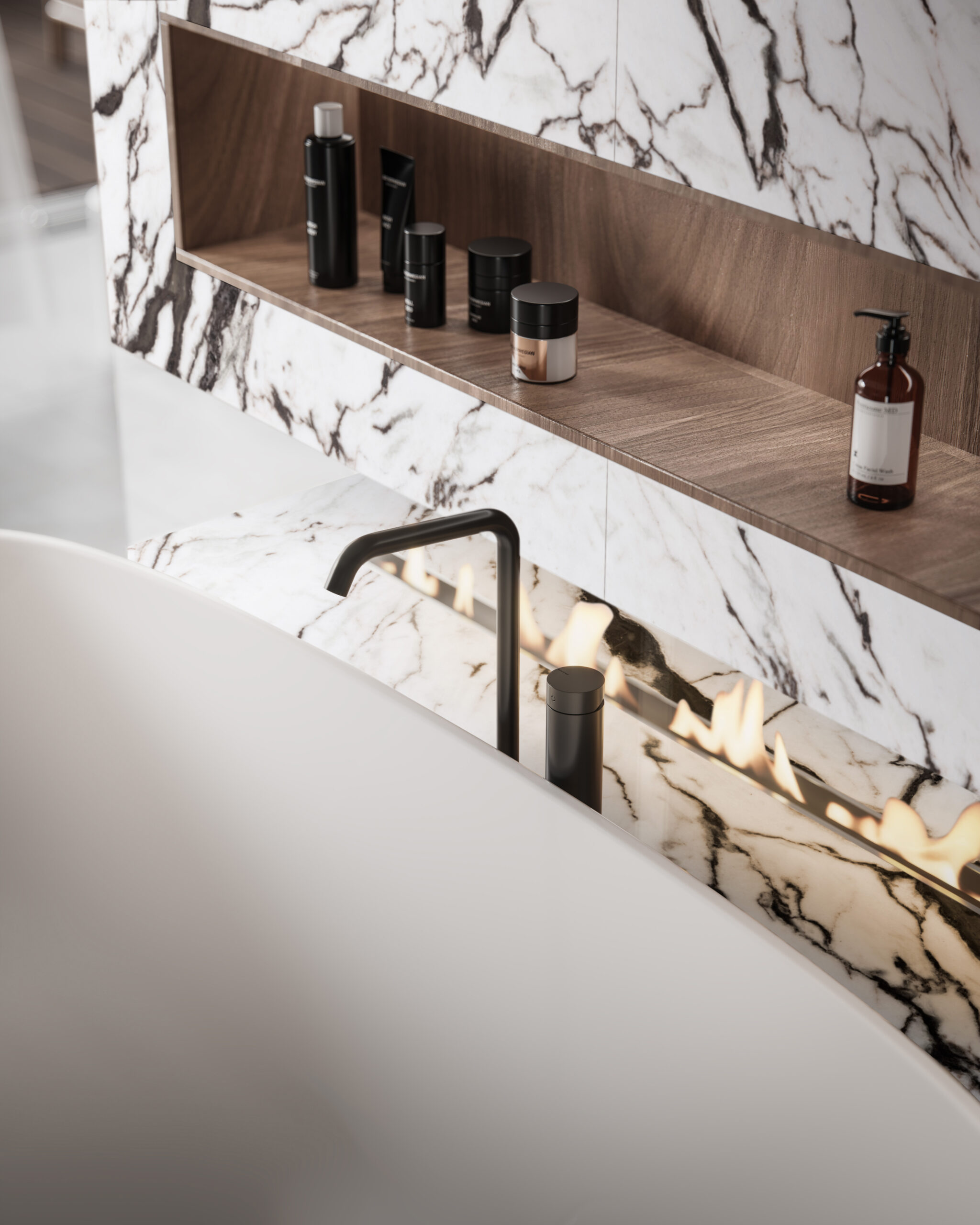 3D render of bathtub with toiletries